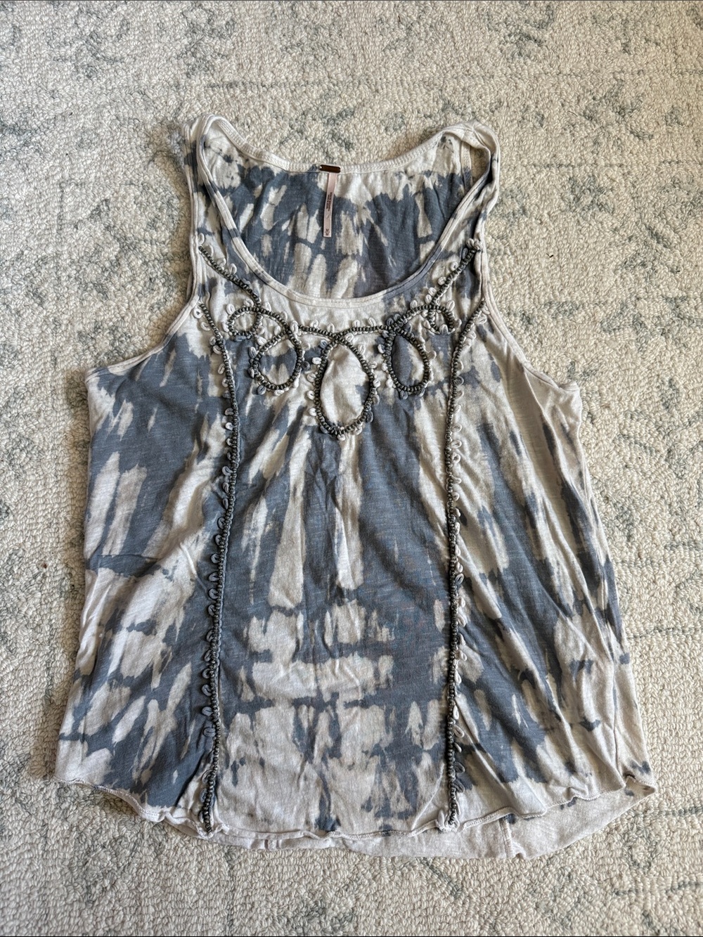 Free People Gray Tie-Dye Beaded Scoop Tank